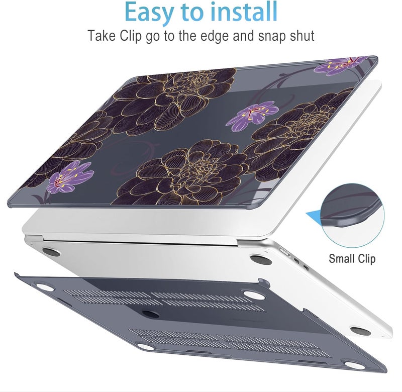 Mektron Designed for 2025/2024/2023 MacBook Air 15 INCH M4 A3241 /M3 A3114 /M2 A2941 Case, Printed Plastic Hard Shell Cover with 15.3" Liquid Retina Display Touch ID, Golden Dahlia Flowers - Image 5